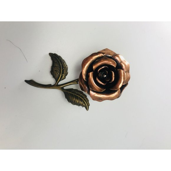 Vintage Copper and Brass Dimensional Rose Brooch 1960s to 1970s - Picture 2 of 3